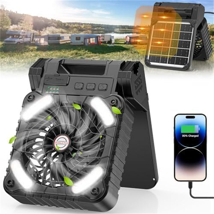 Unisex draagbare accu-ventilator met LED-werklamp, powerbankfunctie en opvouwbare handgreep van Brehn