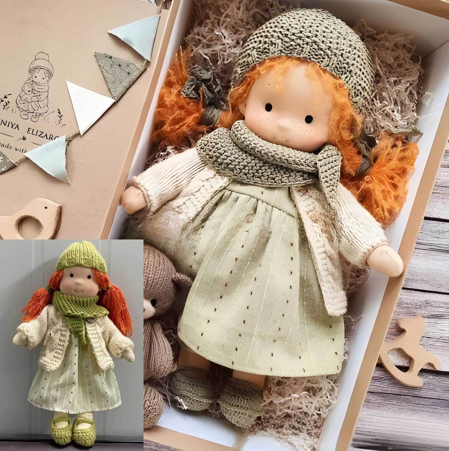 Handgemaakte Waldorf-pop “Poppi” | 35 cm | Biologisch katoen & Hypoallergene textiel | Educatief waardevol speelgoed | Haptische sensorische stimulatie