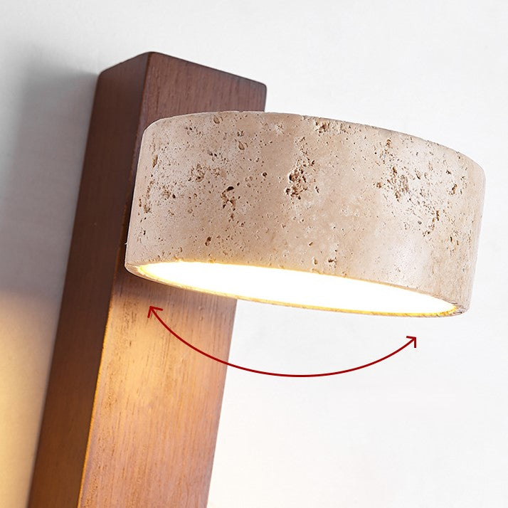Travertine Houten Nachtkastje Wandlamp