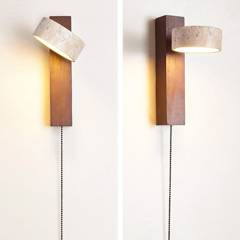 Travertine Houten Nachtkastje Wandlamp