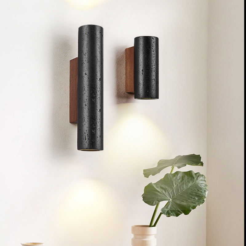 Minimalistische Zwarte Travertine Tube Wandlamp