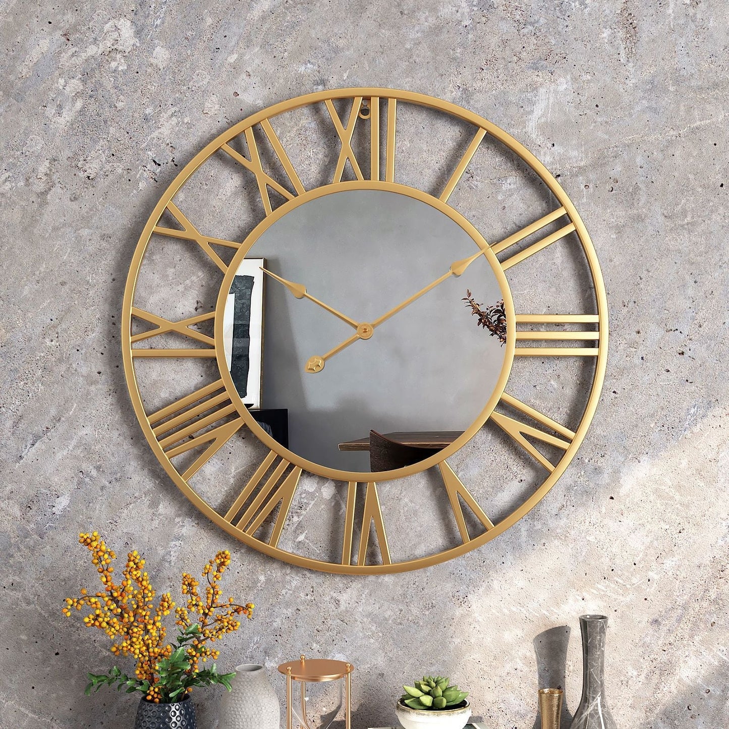 Metall Vintage Grote Maat Wandklok met Spiegel 39cm
