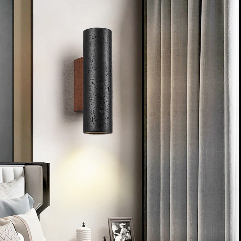 Minimalistische Zwarte Travertine Tube Wandlamp