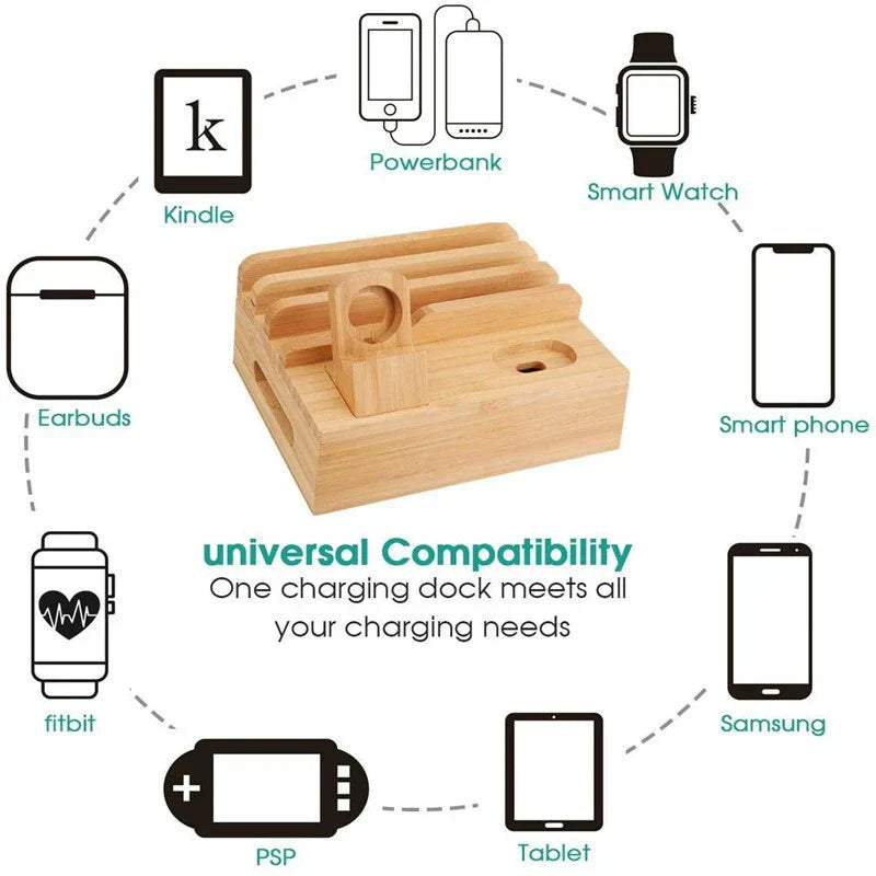 Skanto | Tekavo Bamboo Oplaadstation – 5-Poorts USB Organisator met Kabelset