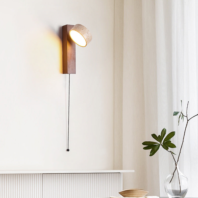Travertine Houten Nachtkastje Wandlamp