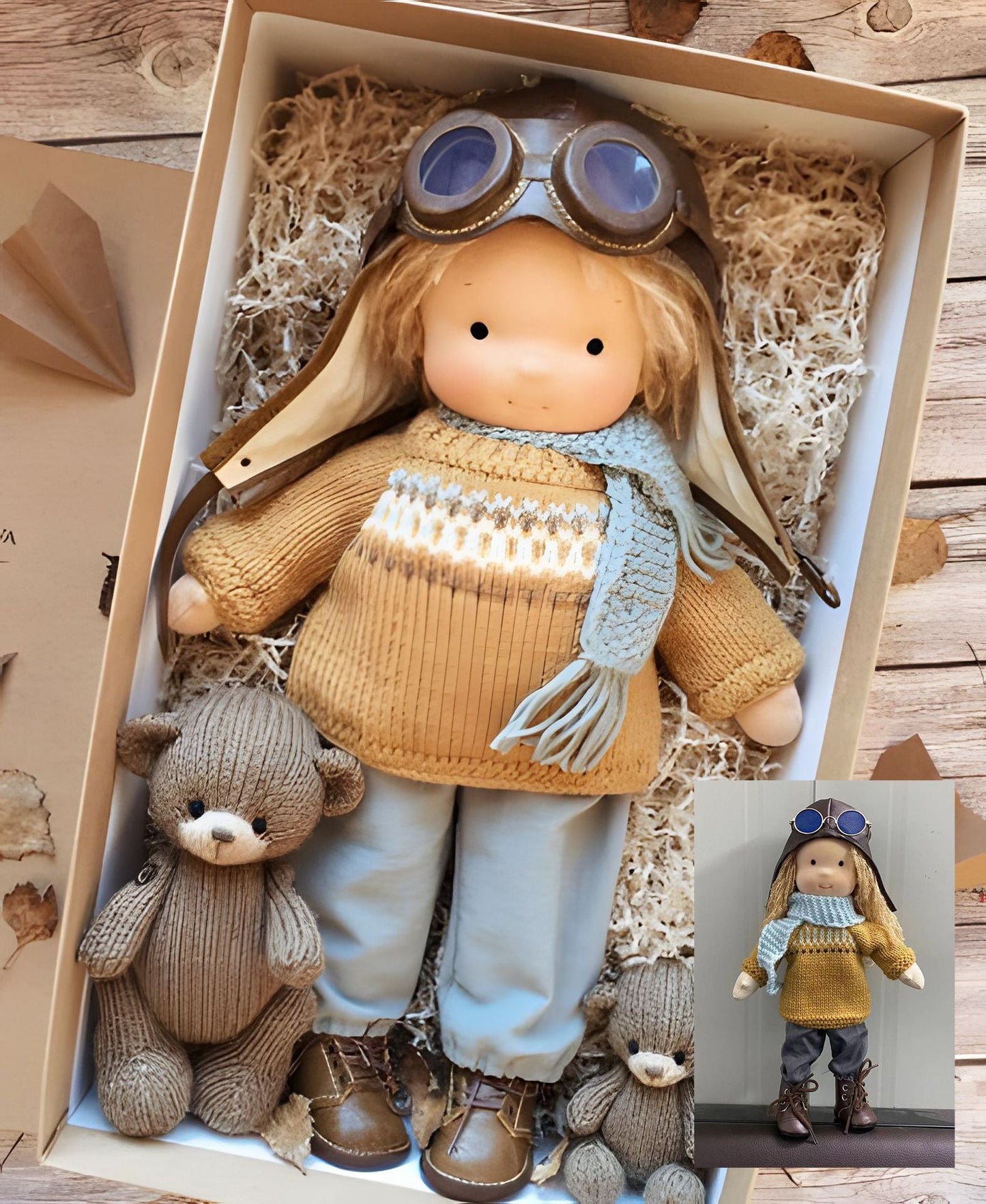 Handgemaakte Waldorf-pop “Poppi” | 35 cm | Biologisch katoen & Hypoallergene textiel | Educatief waardevol speelgoed | Haptische sensorische stimulatie
