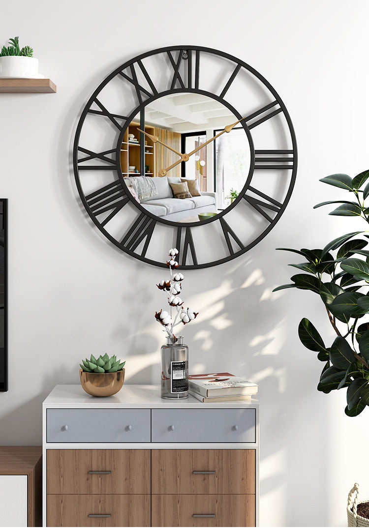 Metall Vintage Grote Maat Wandklok met Spiegel 39cm
