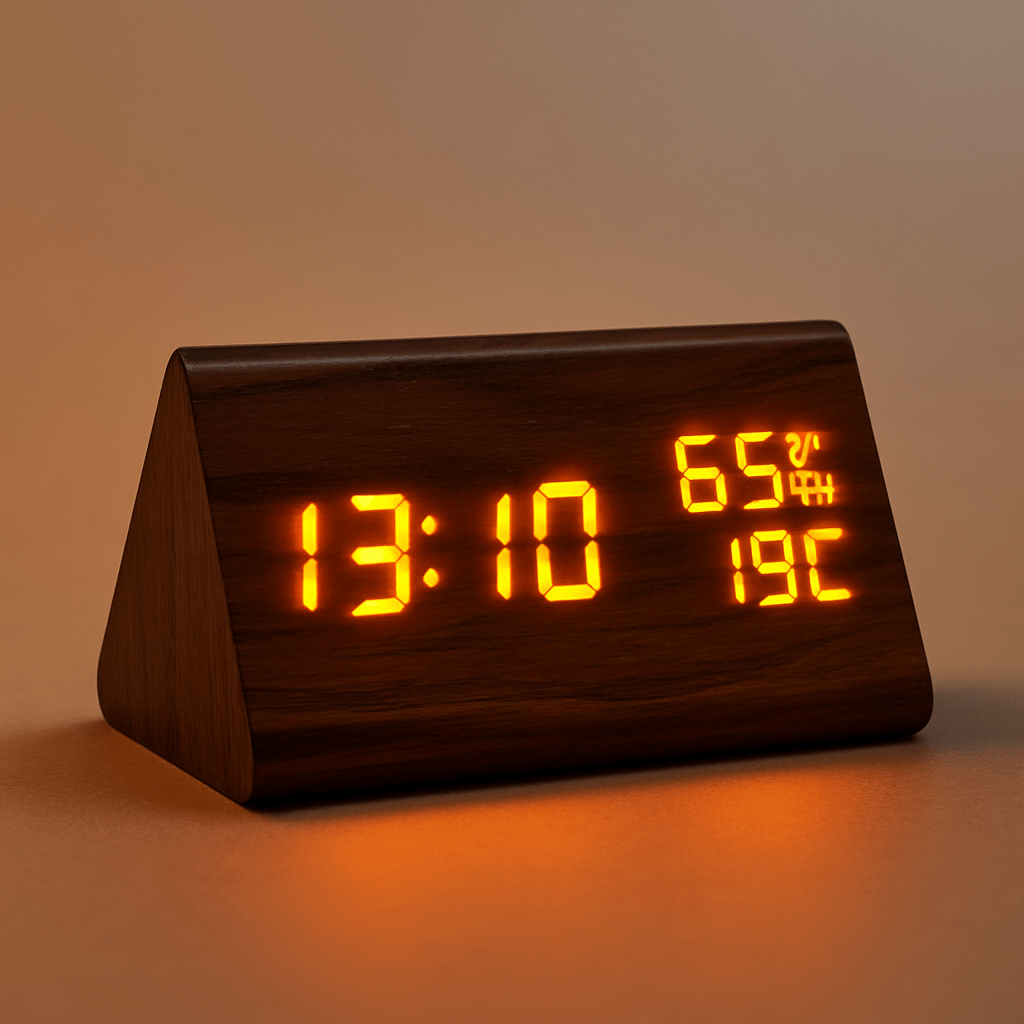 ECOCLOCK – Minimalistische Digitale Houten Klok met Temperatuurweergave & Lichtregeling