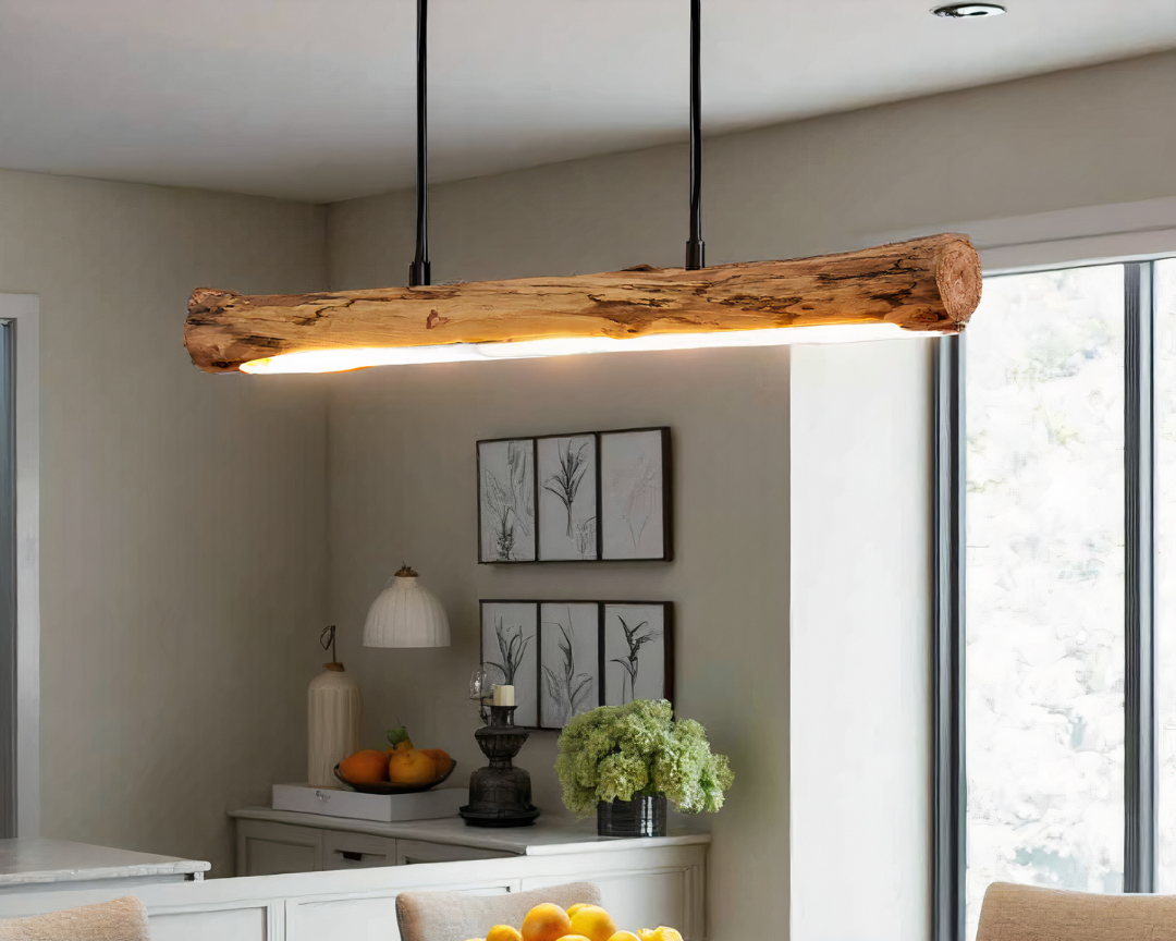 Houten Hanglamp met Dimbare LED Verlichting voor Eettafel met Warm Natuurlijke Ontwerp