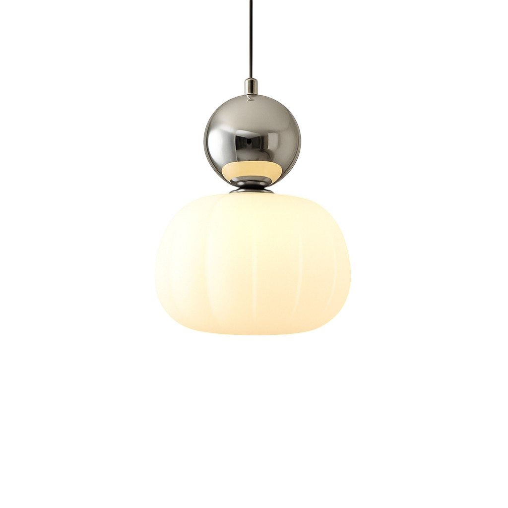 Opal glazen hanglamp met gekleurde bolkap