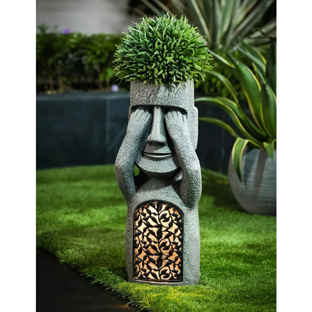 Zonne-energie Tuinsculptuur Set met Steen-effect Mensfiguren