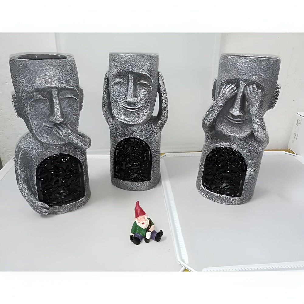Zonne-energie Tuinsculptuur Set met Steen-effect Mensfiguren