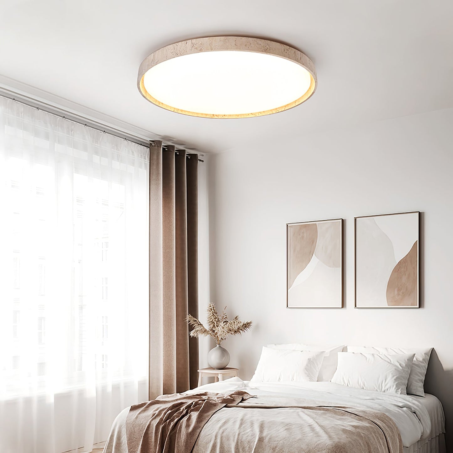 Kathy Plafondlamp Rond in Travertin