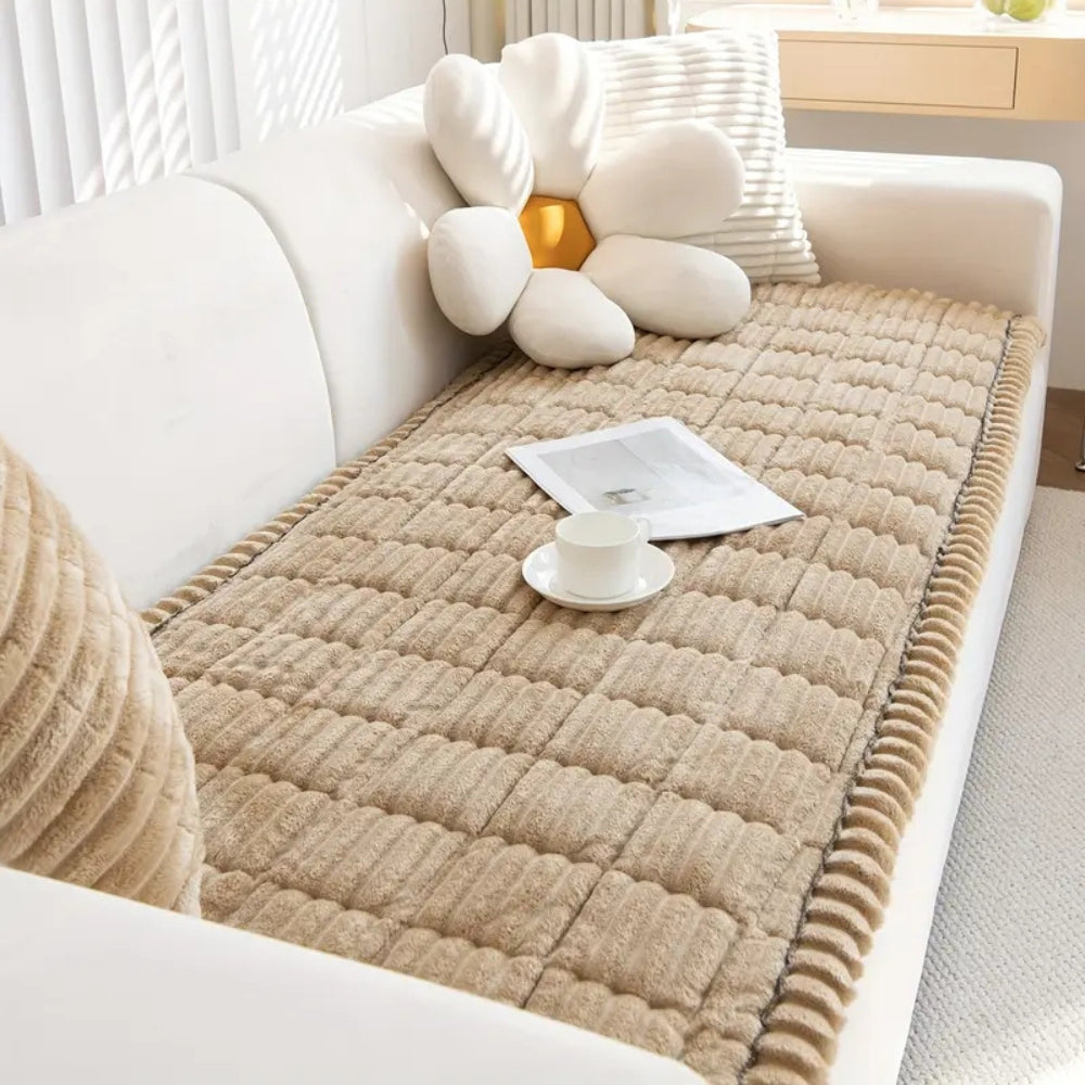 Pluche Sofa Beschermmat met Fleece Textuur en Antislip Achterkant