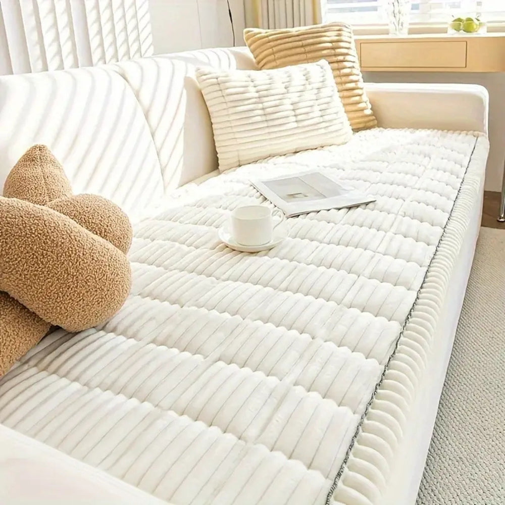 Pluche Sofa Beschermmat met Fleece Textuur en Antislip Achterkant