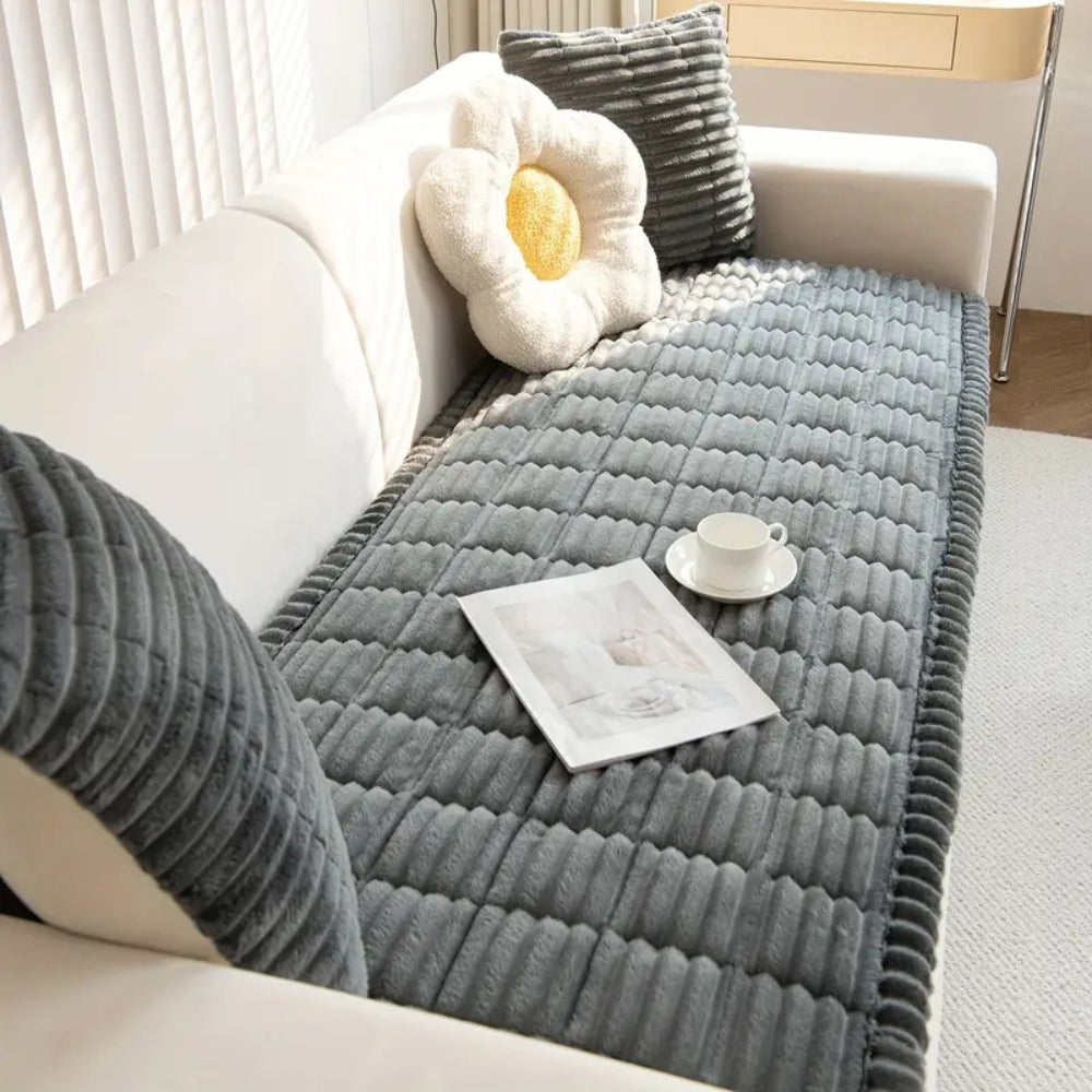 Pluche Sofa Beschermmat met Fleece Textuur en Antislip Achterkant