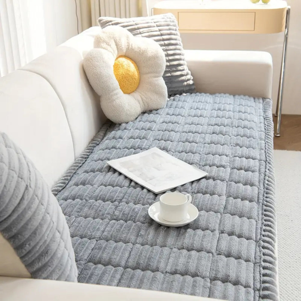 Pluche Sofa Beschermmat met Fleece Textuur en Antislip Achterkant