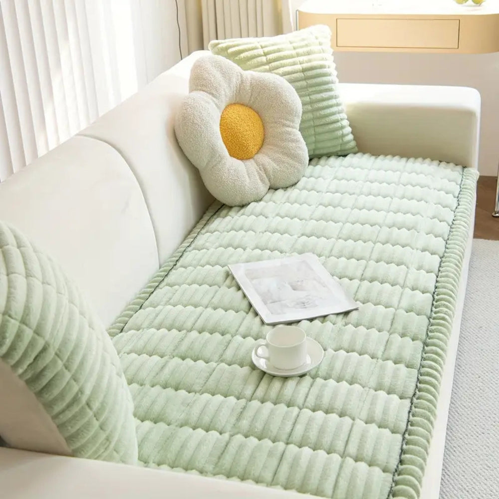 Pluche Sofa Beschermmat met Fleece Textuur en Antislip Achterkant