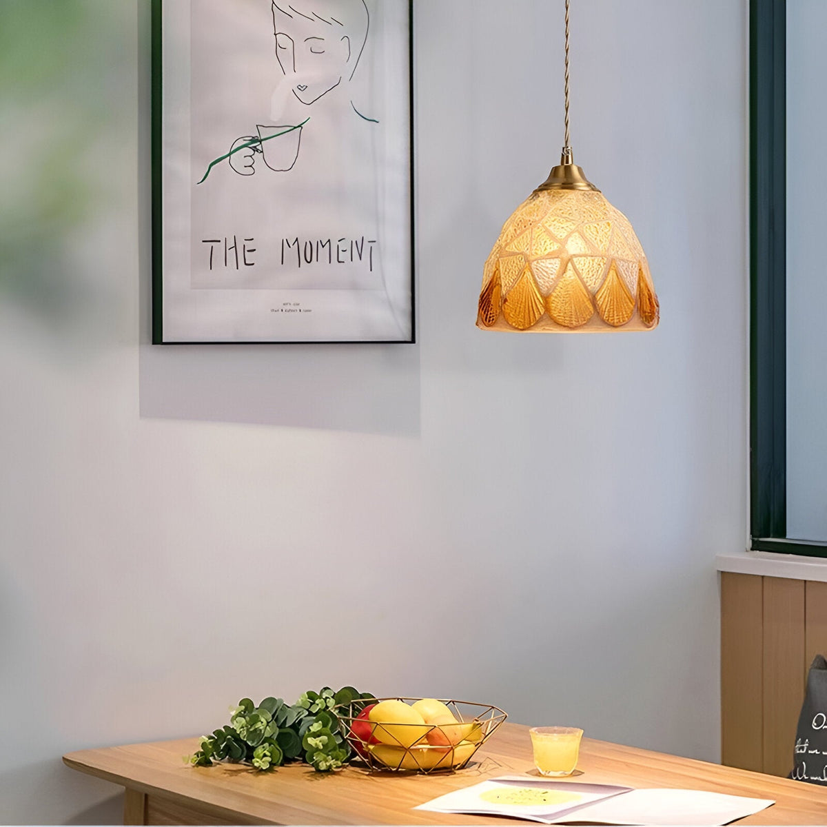 Retro Kleurrijke Natuurlijke Schelp Handgemaakte Messing Hanglamp