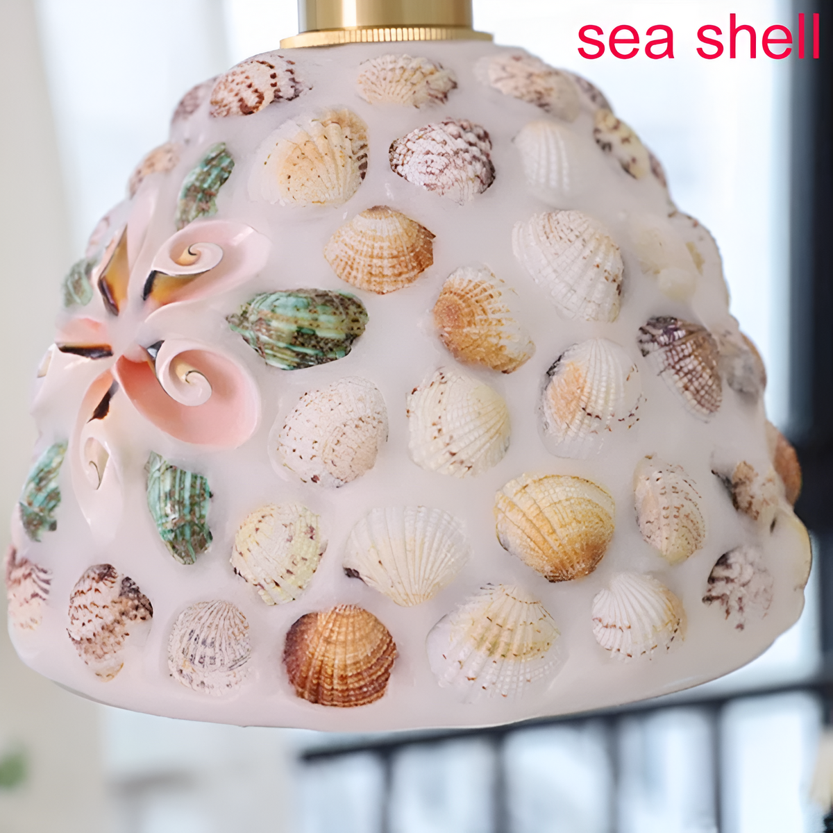 Retro Kleurrijke Natuurlijke Schelp Handgemaakte Messing Hanglamp