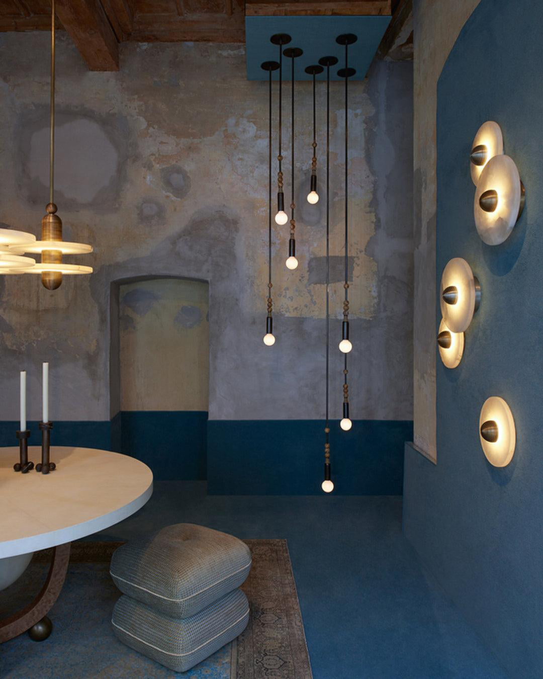 Ronde Wandlamp Alabaster Geribbeld Messing