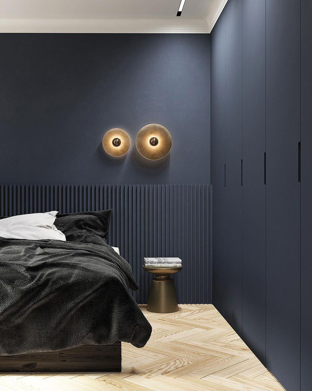 Ronde Wandlamp Alabaster Geribbeld Messing