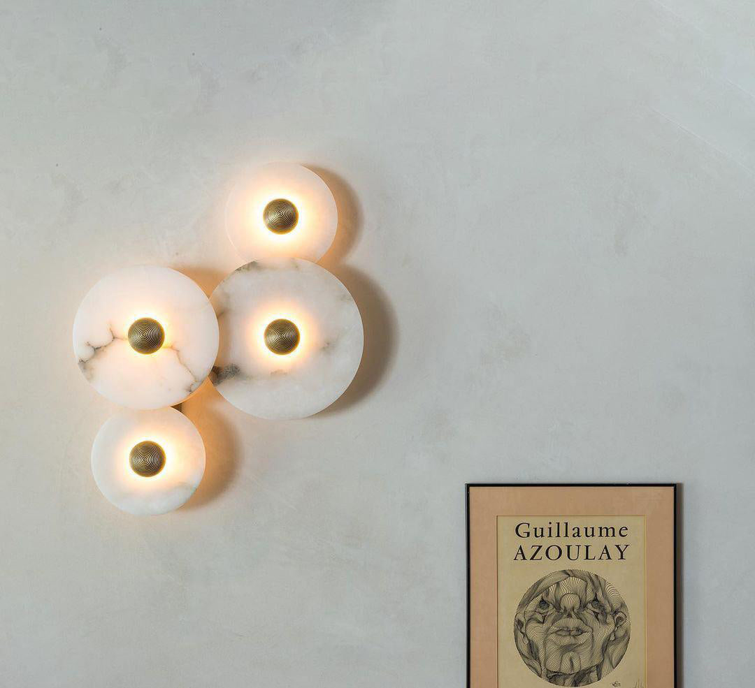 Ronde Wandlamp Alabaster Geribbeld Messing