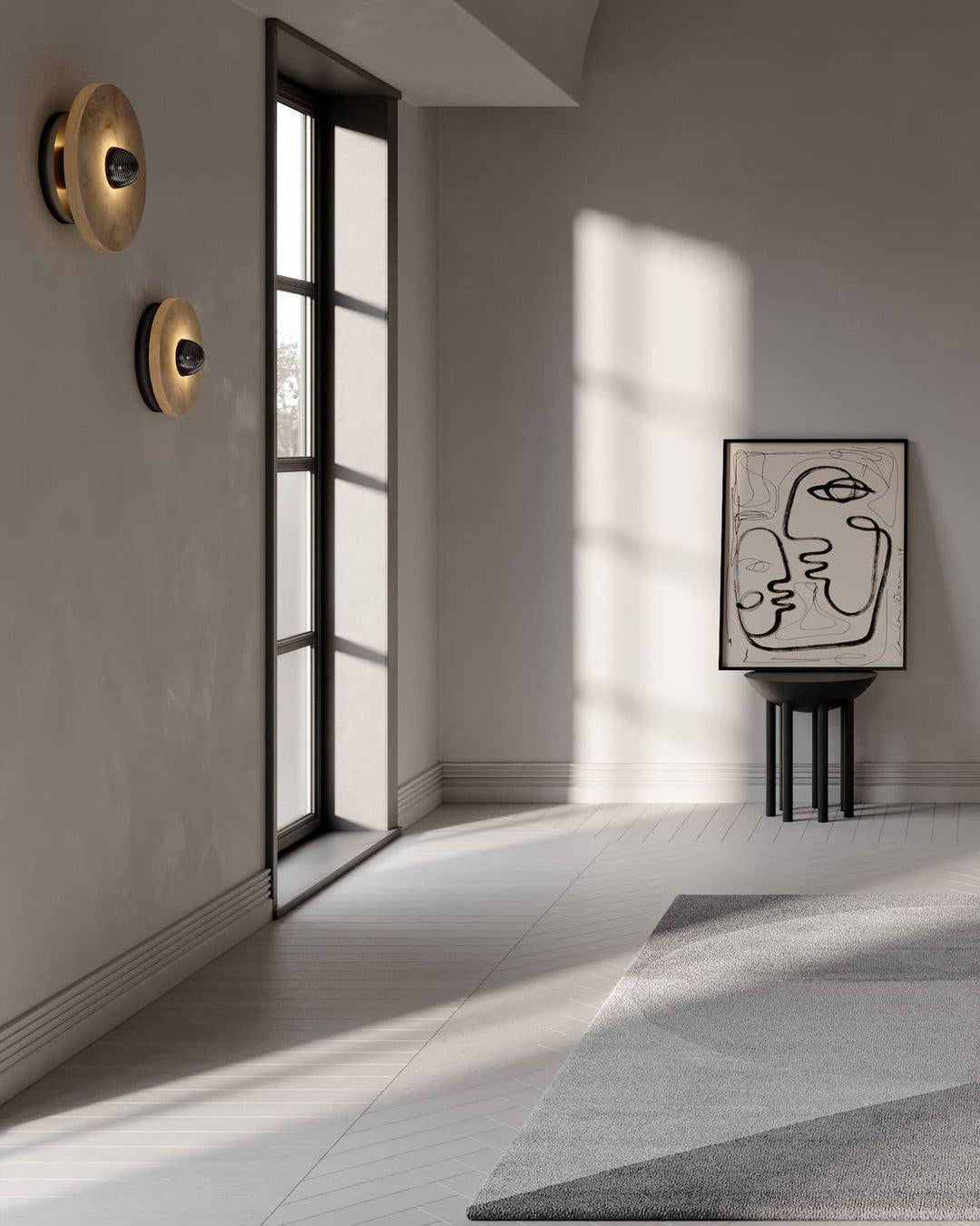 Ronde Wandlamp Alabaster Geribbeld Messing