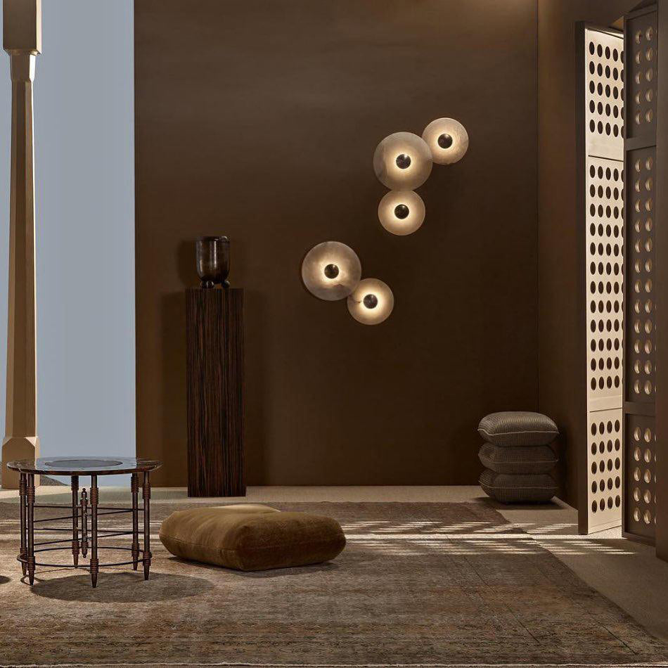 Ronde Wandlamp Alabaster Geribbeld Messing