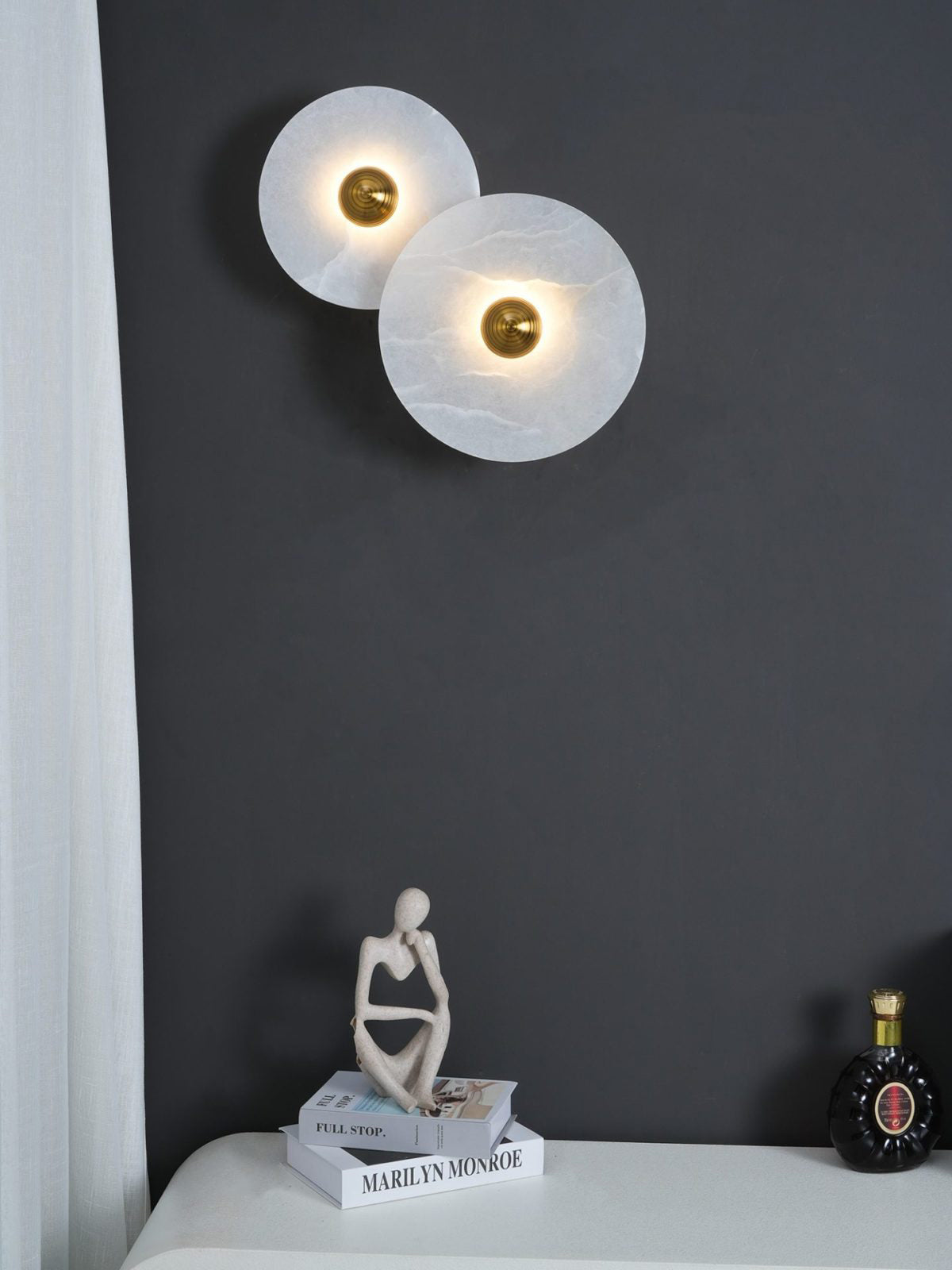 Ronde Wandlamp Alabaster Geribbeld Messing