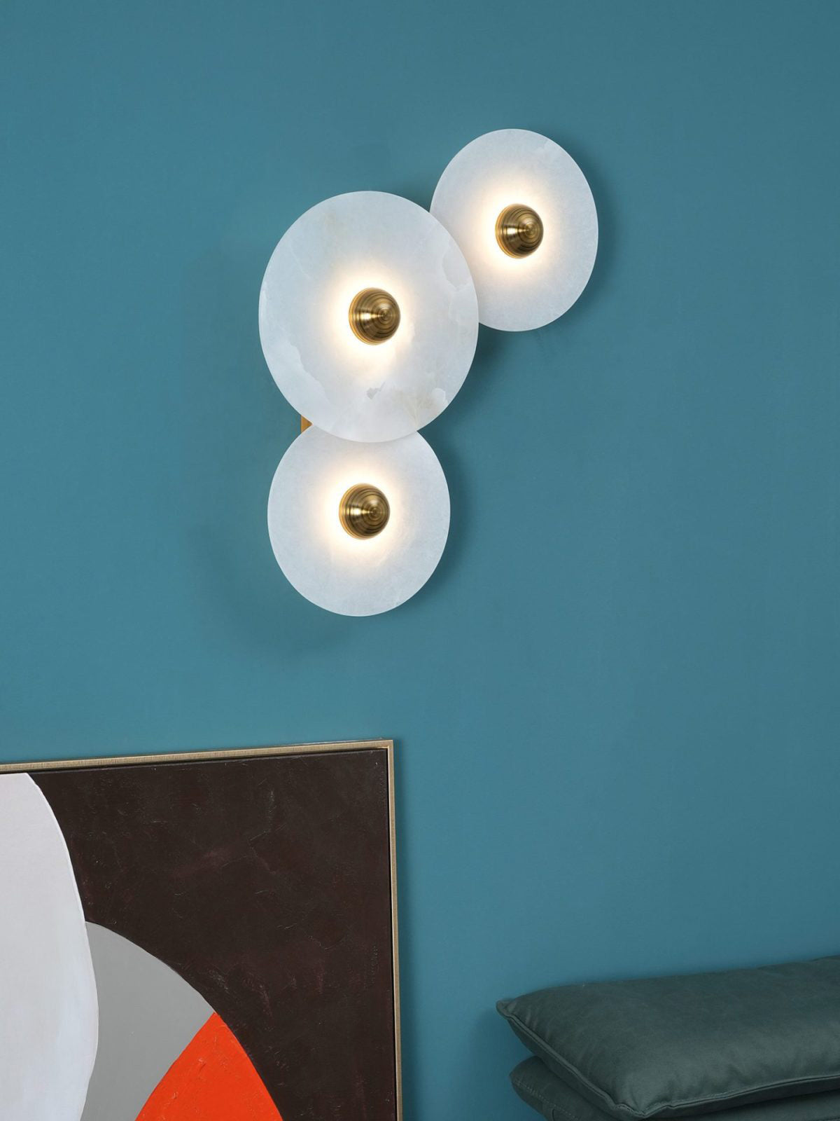 Ronde Wandlamp Alabaster Geribbeld Messing