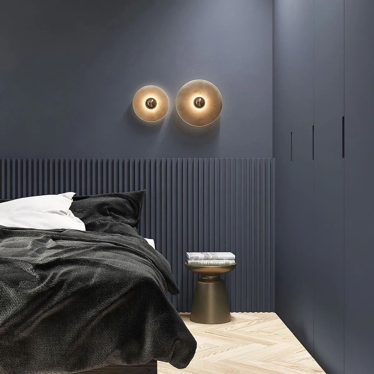 Ronde Wandlamp Alabaster Geribbeld Messing