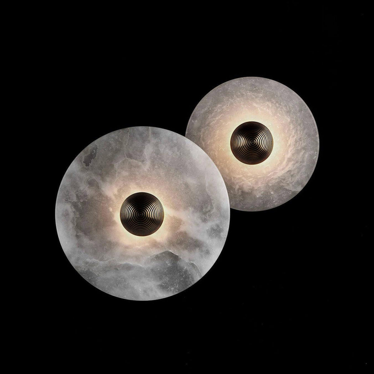 Ronde Wandlamp Alabaster Geribbeld Messing