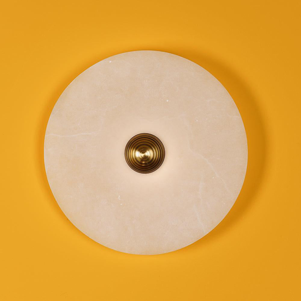Ronde Wandlamp Alabaster Geribbeld Messing