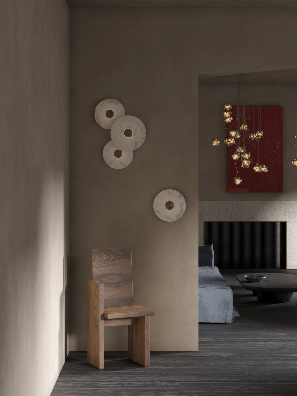 Ronde Wandlamp Alabaster Geribbeld Messing