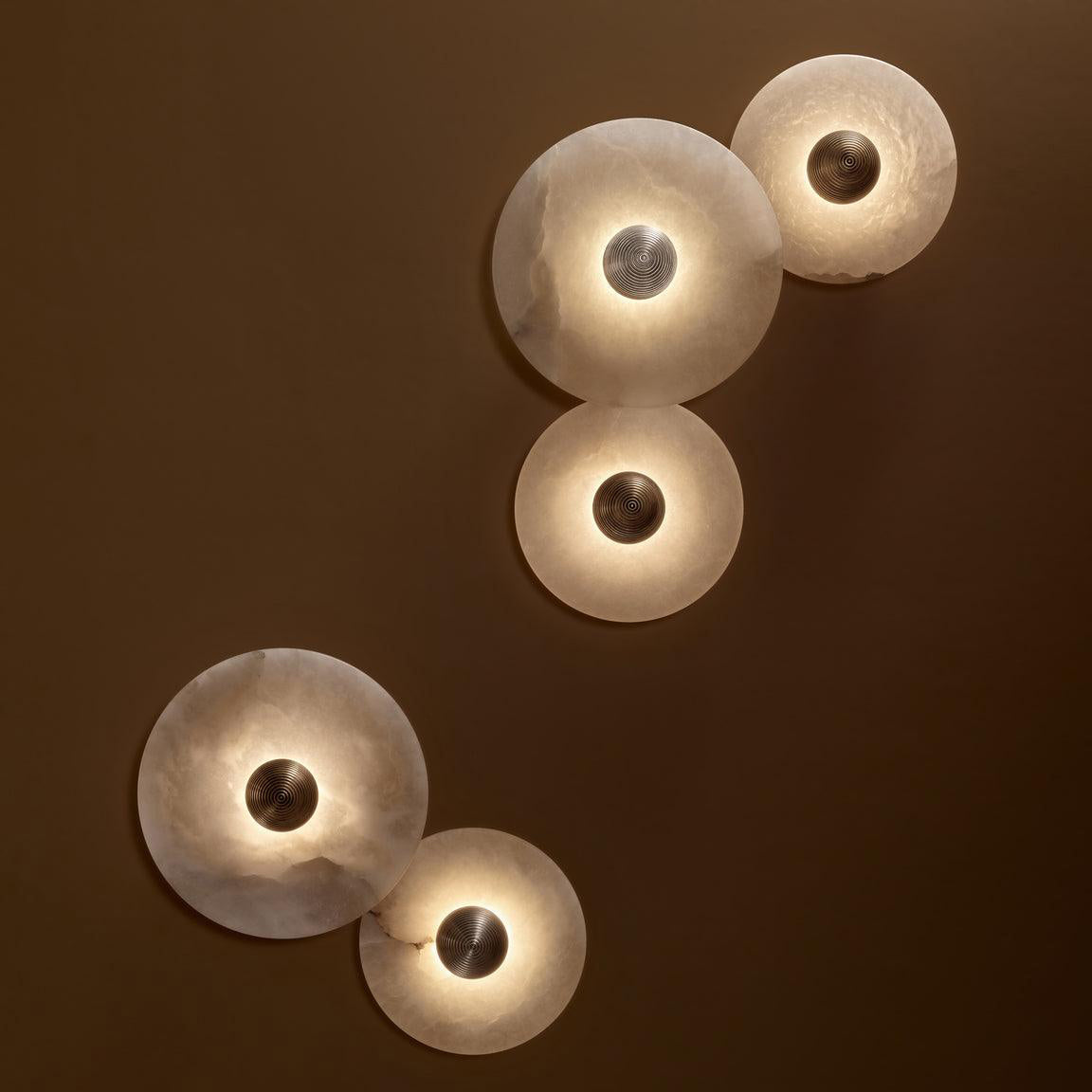 Ronde Wandlamp Alabaster Geribbeld Messing