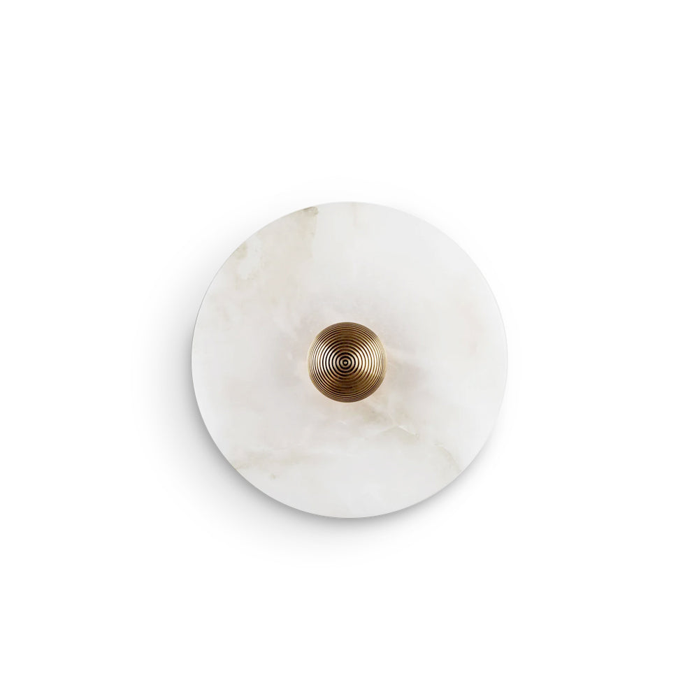 Ronde Wandlamp Alabaster Geribbeld Messing