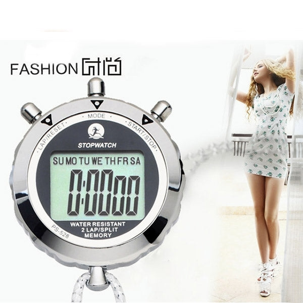 PS528 Metalen Stopwatch Professionele Chronograaf Handheld Digitale LCD Sport Timer met Strap