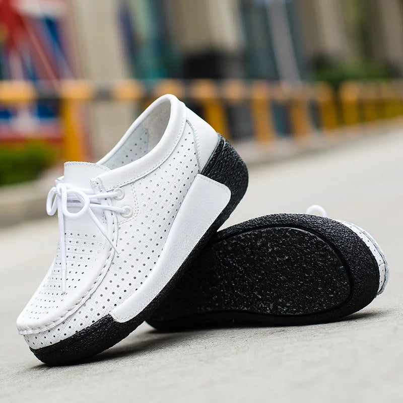 LuxeStride Leren Loafers | Elegant ontworpen platte platform mocassins voor ultiem comfort en stijl