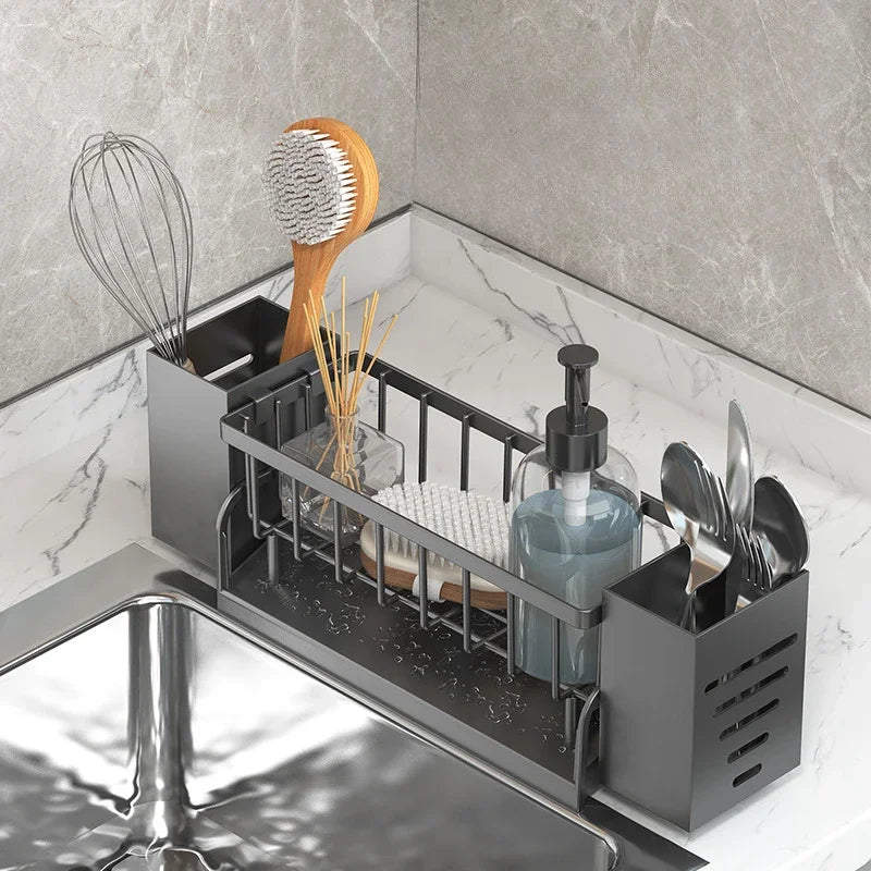 Ordinaqua Spoelbak Organizer Rek | Zelfafwaterend | Houder voor Spons, Zeep & Doek | Uittrekbaar & Hygiënisch | ABS-Kunststof
