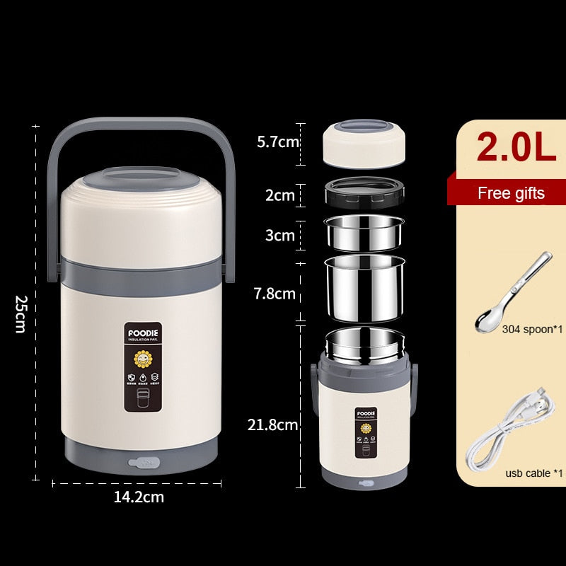 USB Verwarmde Lunchbox | 304 Roestvrij Staal, Draagbare Voedselverwarmer