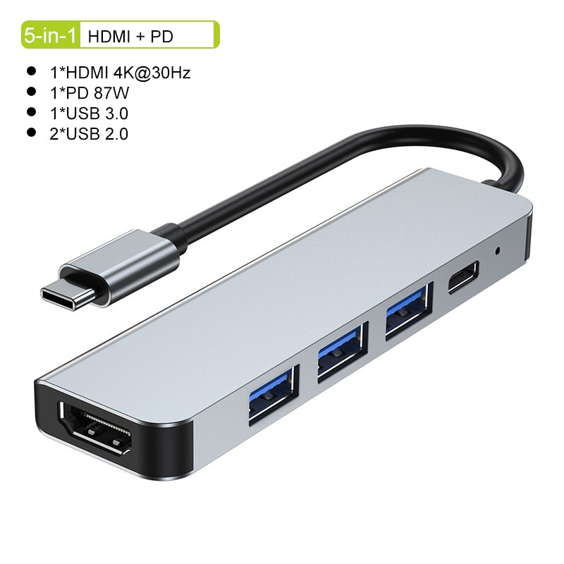 Thunderbolt 3 USB-C Hub met HDMI, PD, SD/TF voor MacBook Air M1 en iPad Pro