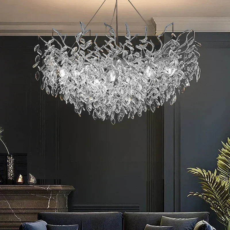 Exclusieve kroonluchter met kristallen bladeren – takken effect, moderne elegantie