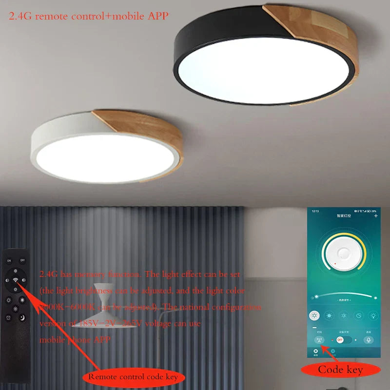 Moderne ronde LED plafondlamp met houten accenten