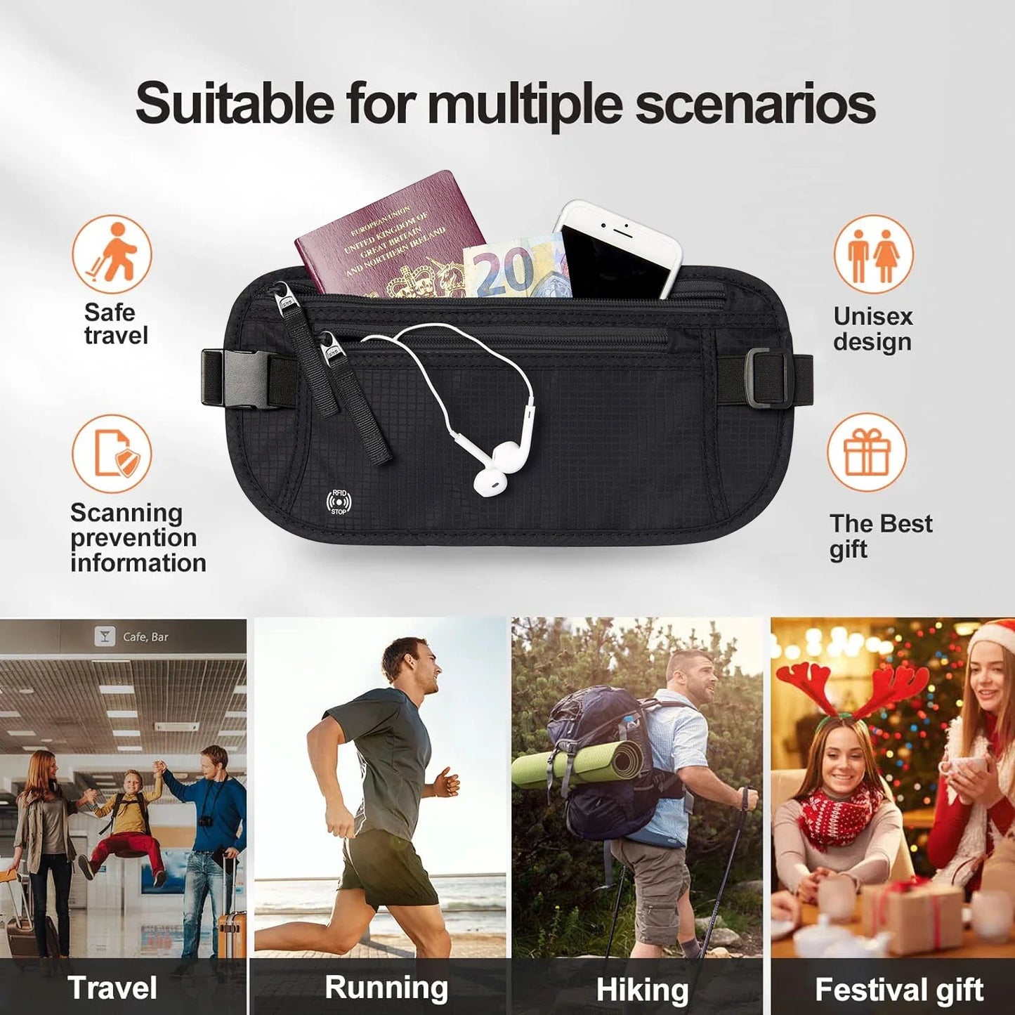SafeTraveler Heuptas | RFID-bescherming | Verborgen veiligheidsvak | Voor dames & heren