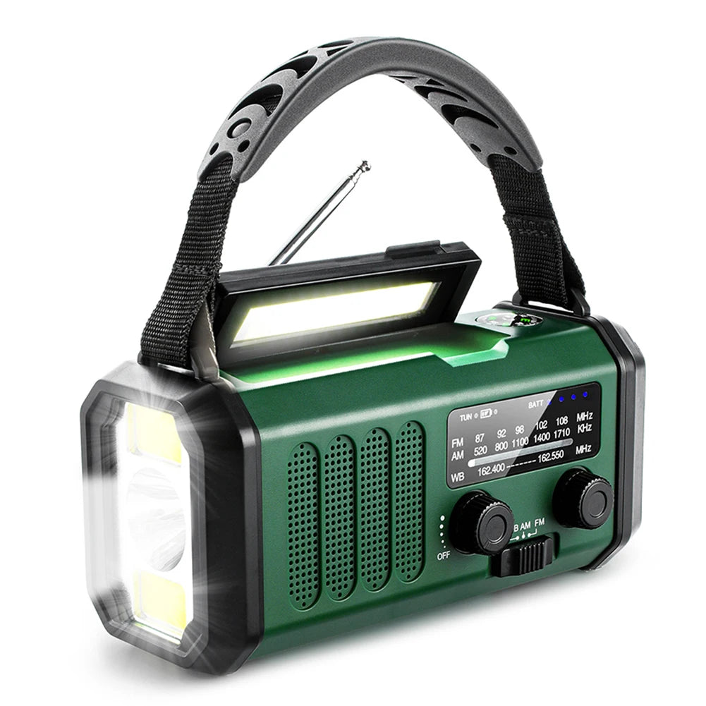 Multifunctionele Solar Radio | AM/FM-radio met zaklamp, kompas en handmatige stroomgenerator