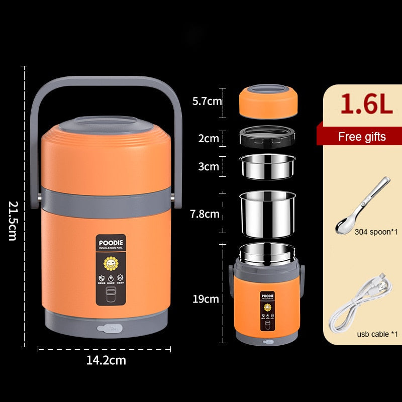 USB Verwarmde Lunchbox | 304 Roestvrij Staal, Draagbare Voedselverwarmer