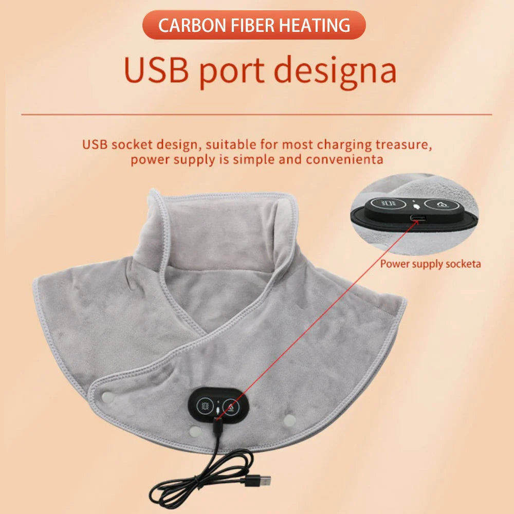 Warmte Nek- & Schoudermassager ThermoLiva | USB-Warmtekussen met Vibratie | 3 Temperatuurstanden & Timer | Zacht Pluche