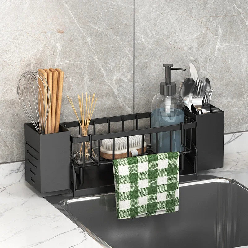 Ordinaqua Spoelbak Organizer Rek | Zelfafwaterend | Houder voor Spons, Zeep & Doek | Uittrekbaar & Hygiënisch | ABS-Kunststof