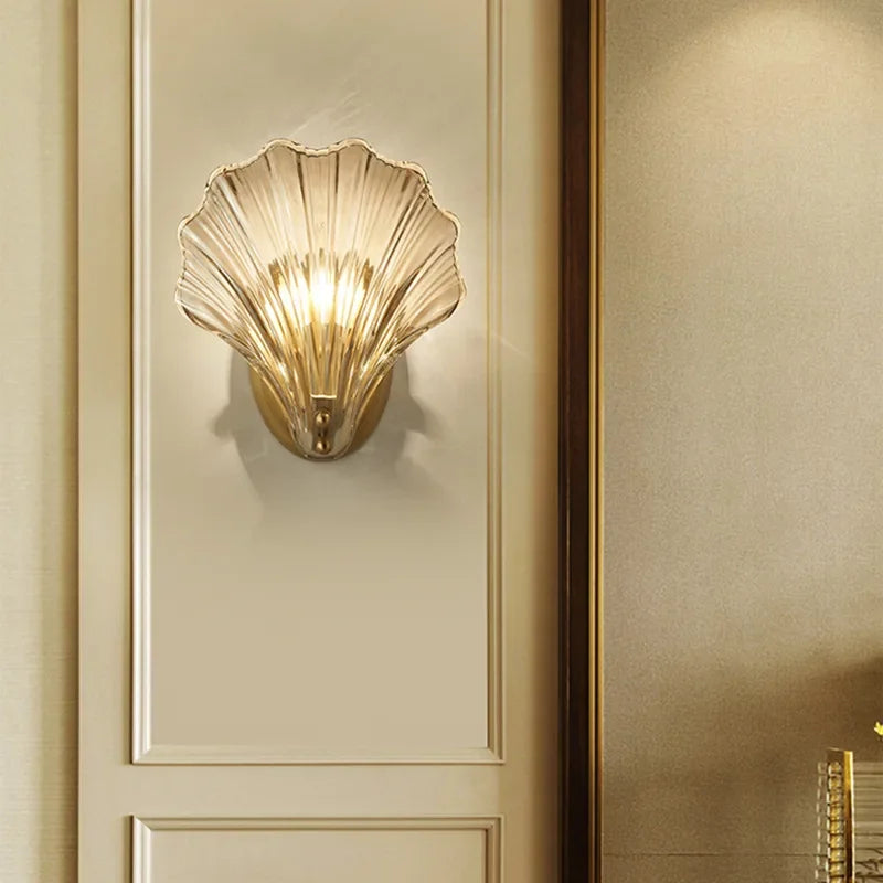 Art Brass Glass Schelp Wandlamp